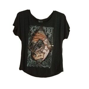 Curbside Lady and the Wolf T-Shirt Women's Large Novelty Print Tee Top Wolf Top